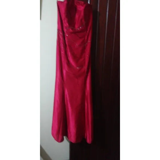Vestido De Fiesta Largo Saten Rojo T-xs Straples