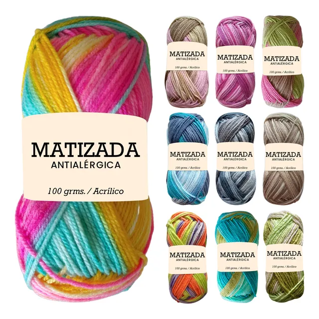 Madeja Lana Acrílica 100g Matizada Multicolor Antialérgica