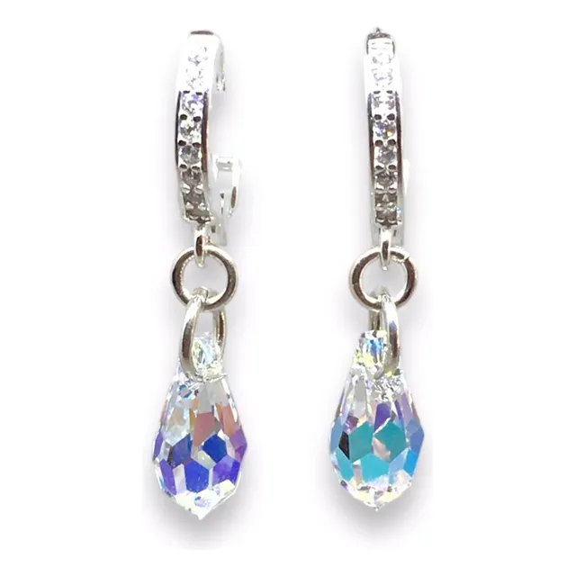 Aros Huggies Swarovski Gota 6000 De Plata 925