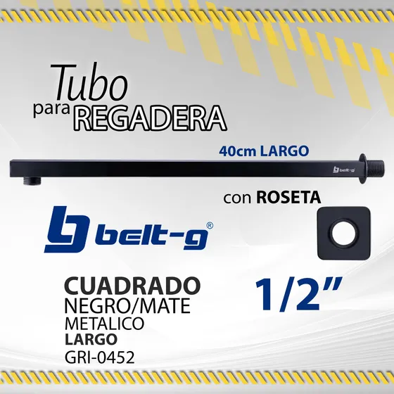 Tubo P/regadera Negro Cuadrado Largo 1/2  Gri-0452 / 11774