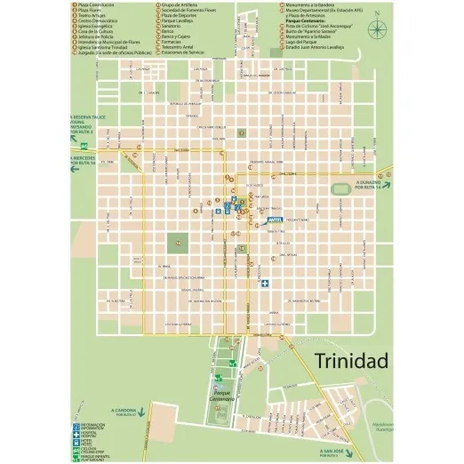 Mapa De Trinidad Departamento Flores Uruguay Lámina 45x30cm