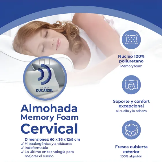 Almohada Cervical Memory Foam 60x36 Cm Diseños Ducarsil