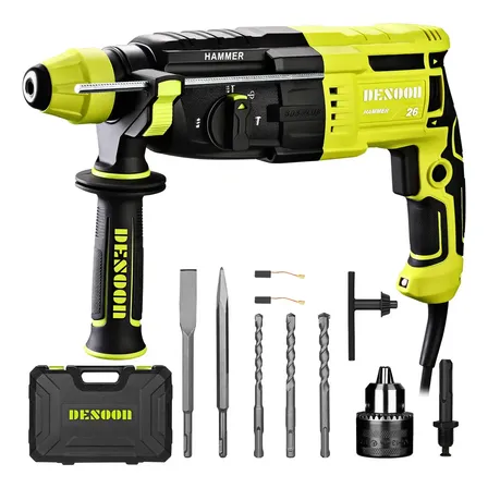 Martelete Perfurador Rompedor 1200w Martelo Professional 3j Sds-plus 5500bpm 3 Funções Modos Luz Led Com Maleta E Acessorios Desoon Verde-claro 220v 60hz