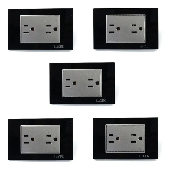 Placa Lucek Crystal Contacto Duplex Negro/negro C/ 5 Pz