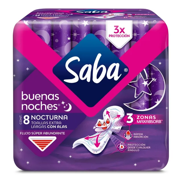 Saba Nocturna Buenas Noches Flujo Super Abundante 8 Toallas