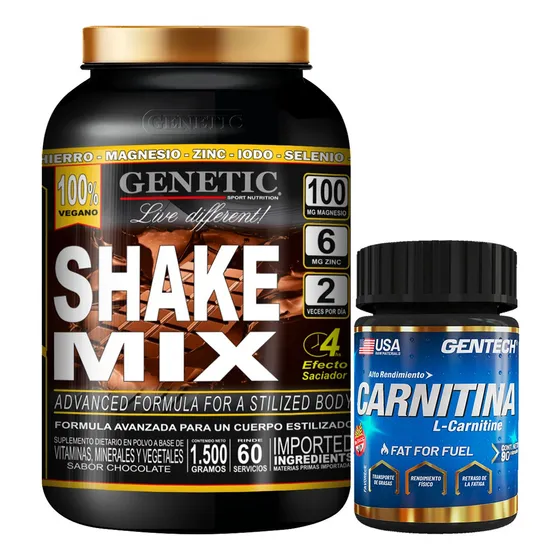 Batido Dieta Vegano Shake Mix Quemador Carnitina Genetic Sabor Chocolate