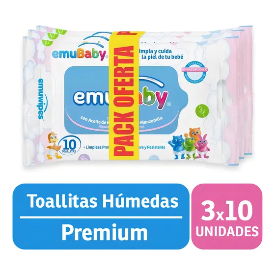 Toallas Húmedas Emubaby Pack 3 Bolsitas De 10uds C/u
