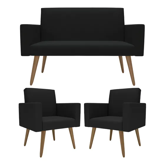 Kit Sófa 2 Lugares E 2 Poltronas Para Sala De Estar Recepção