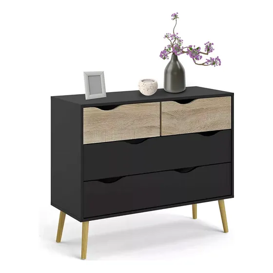 Cómoda Cajonera Top Living Nórdica Moderna Negra Y Café Color Negro