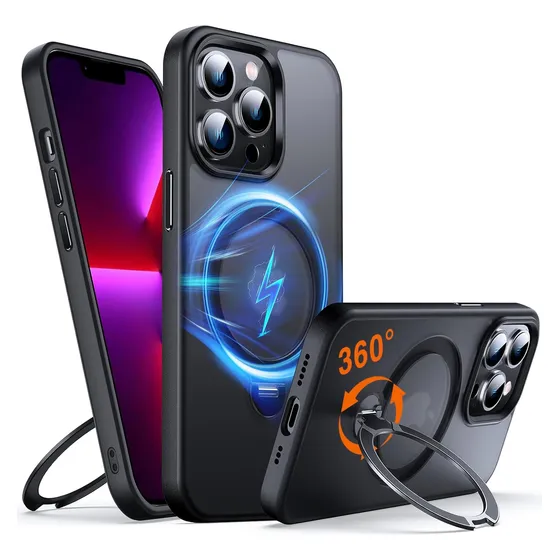 Fundas Para iPhone 13 Pro, Con Soporte Magnético, Mate Negro