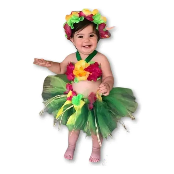 Conjunto Tutu Disfraz Hawaiana,moana Ds Babystore Para Niña