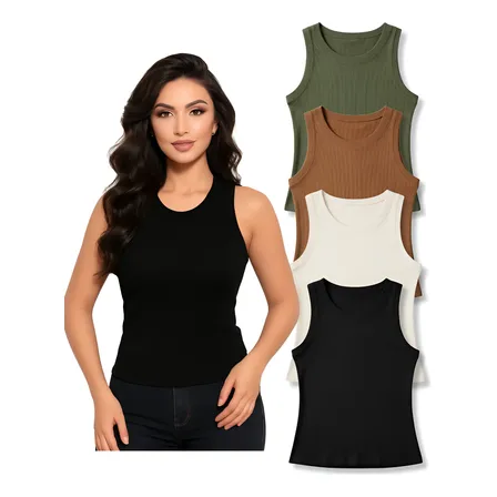 Kit 4 Blusinhas Regata Canelada Feminina Moda E Conforto