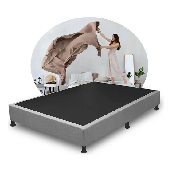 Base Cama 140x190 cm Doble Color Gris Tapizada Premium Armada