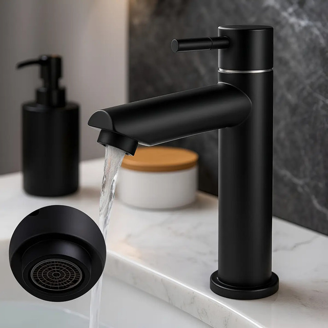 Torneira Lavatório Preta Água Fria Aço Inox Fosca Banheiro Torneira Lavatório Preta Água Fria Aço Inox Fosca Banheiro