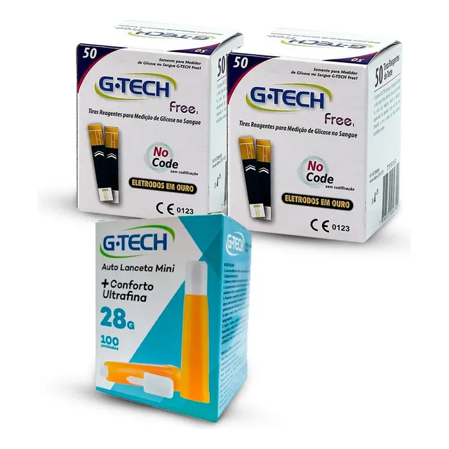 Fitas Tiras G-tech Free 100 + Autolancetas 100 | Glicose