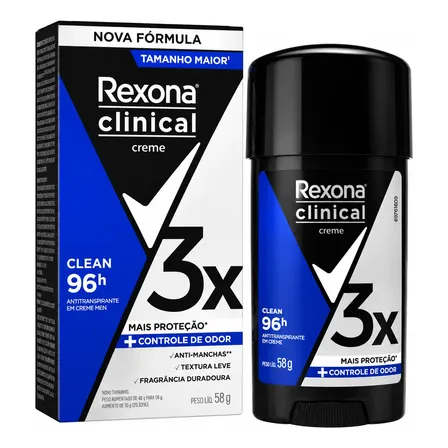 Desodorante Rexona Clinical Clean Stick Masculino 58g 96h Clean