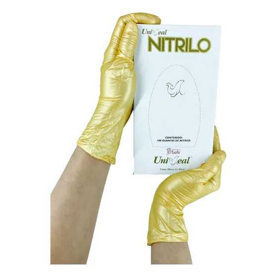 Guante De Nitrilo Uniseal Dorado Metálico Grande C/100
