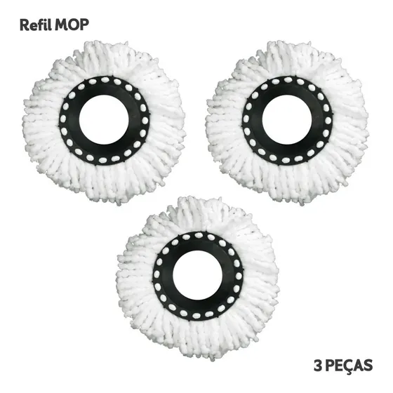 Refil Mop Giratório - Universal - Kit Com 3 Unidades - Nybc Cor Branco