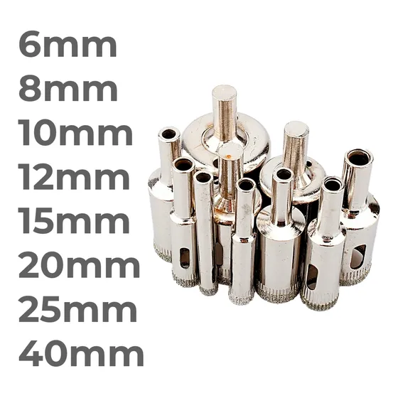 Mecha Copa Diamantada Set 8 Piezas Broca Vidrios Ceramica Marmol Mamposteria 6, 8, 10, 12, 15, 20, 25, 40mm Inomax M102
