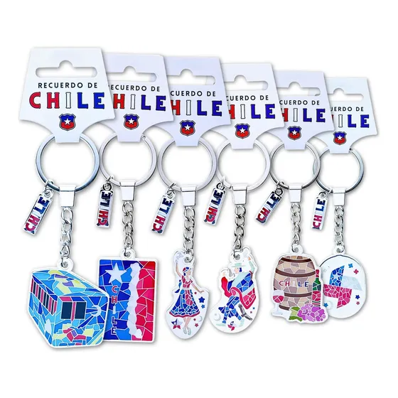 Pack 6 Llaveros De Chile Mosaico Resina Plateado