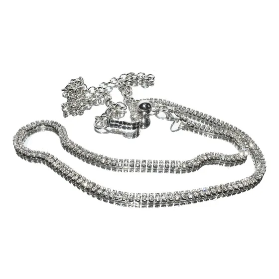 Cinto Cadena Tresher Metálico Fiesta Dos Líneas De Strass Plateado Liso Con Strass Único