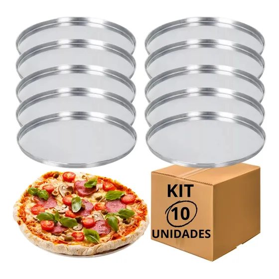 Kit 10 Formas De Pizza 35cm Alumínio Assadeira Com Borda