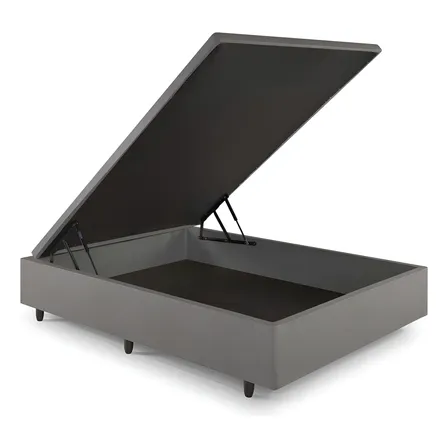 Base Box Baú Cama Inhouse Casal Courino Linho Cor Cinza 138x188x42