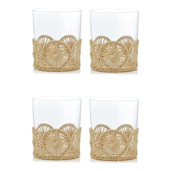 Posavasos Con Base De Vidrio De Palma De Iraca De Rafia - He