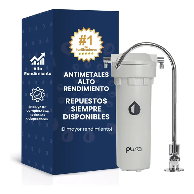 Pura Filtro Purificador Agua Bajo Mesa Elimina Multietapas Arsénico Metales y Cloro Adios Bidones, +Salud y Bienestar. Ahorra dinero y plástico. Mantenimiento cada 18 meses, No es renta Blanco