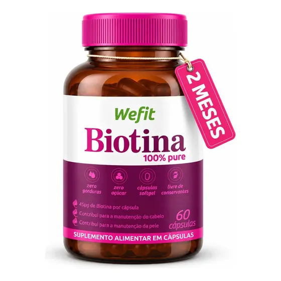 Biotina Cabelo Pele Unha 45mcg 60 Cápsulas Wefit 100% Pura