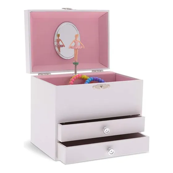 Caja De Joyas Musical Bailarina Blanca Dos Gaveteros Melodía