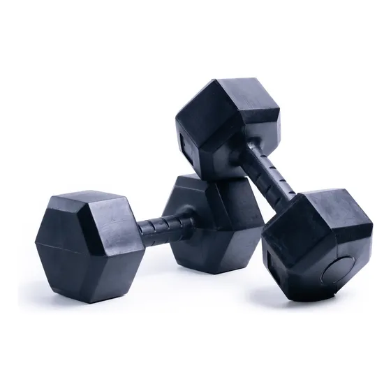 Par Mancuernas 8kg Pesas Hexagonal Pvc Rellena Fitness Gym Color Negro