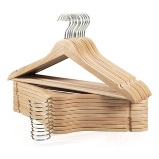 Percha Madera Pack X20 Laquedas Color Natural Gancho Metal Percha Madera Pack X20 Laquedas Color Natural Gancho Metal
