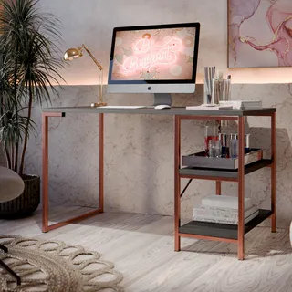 Escrivaninha Ms Maciel & Signorini Mesa Com Prateleira Para Quarto Escritorio Em Estilo Industrial Cor Cobre Preto Escrivaninha Ms Maciel & Signorini Mesa Com Prateleira Para Quarto Escritorio Em Estilo Industrial Cor Cobre Preto