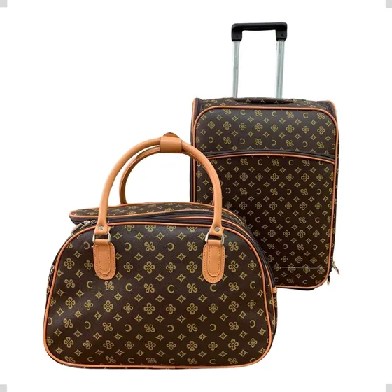 Mala De Viagem Rodinhas A Bordo Kit Frasqueira Couro C/ Alça
