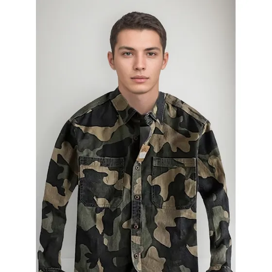 Camisas Militares Tipo Cargo Para Hombre, Camuflaje, Algodón
