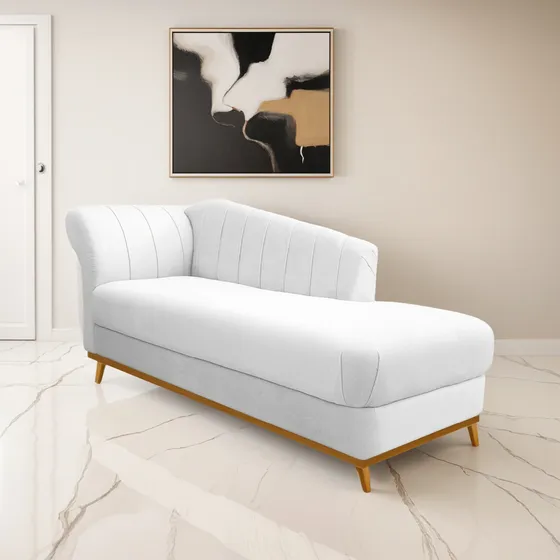 Recamier Vanessa 185cm Lado Direito Suede Branco - Adj Decor