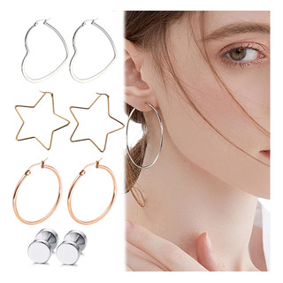 Aretes Grandes Arracadas Acero Inoxidable Oro Plata Mujer Aretes Grandes Arracadas Acero Inoxidable Oro Plata Mujer