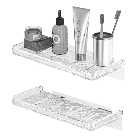 2pc Prateleiras Acrílico Porta Shampoo Banheiro Cozinha 25cm Transparente