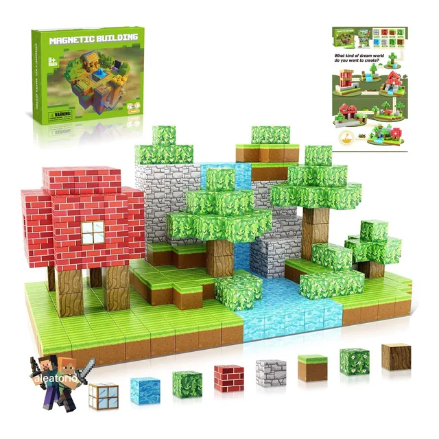 Juguete Bloques Magnétticos Minecraft 64pcs Con 2lego Muñeca