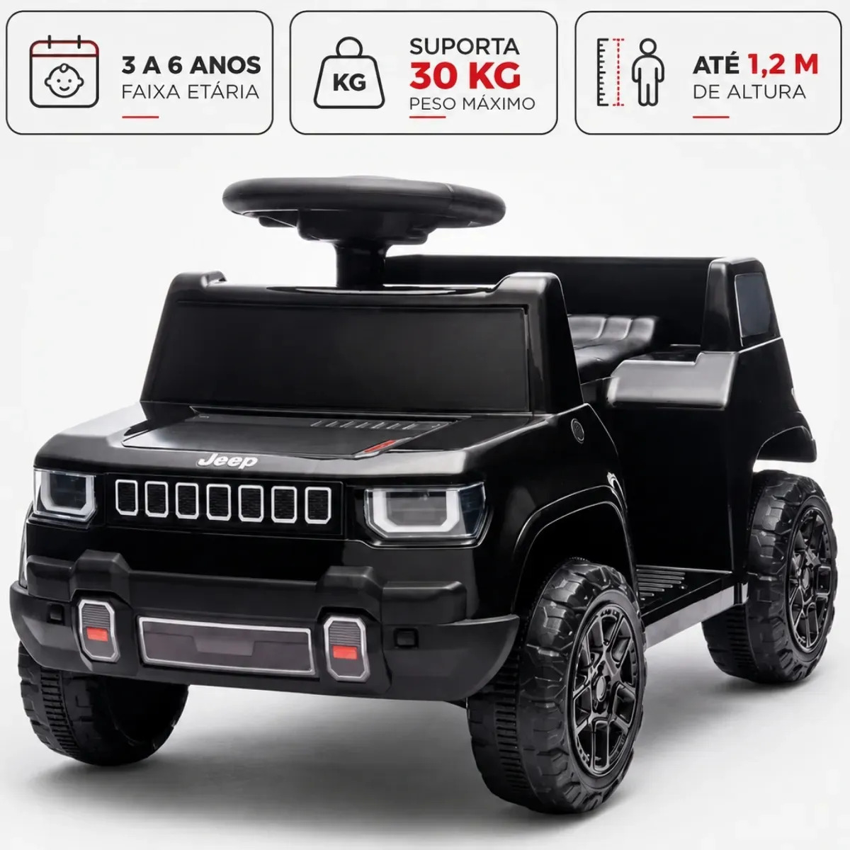 Carrinho Elétrico Infantil 6v Jipe Off Road Preto Frente Ré Preto Completo Jeep Carrinho Elétrico Infantil 6v Jipe Off Road Preto Frente Ré Preto Completo Jeep