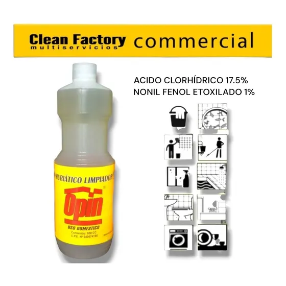 Botella Ácido Muriatico 17.5%+nonilfenol 900mlcemento Sarro 