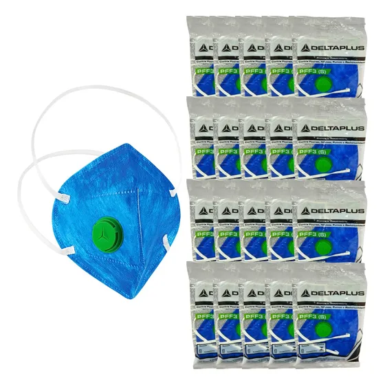 Kit 20 Máscara Respirador Descartável Pff3 Com Válvula Azul