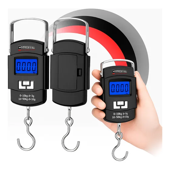 Balança Para Pesca Peixe Com Gancho De Mão Pendurada Digital Portátil Bolsa Bagagem Mala Até 50kg Chrome Technology