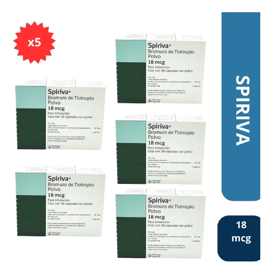 Spiriva Bromuro De Tiotropio 18 Mcg, 30 Cápsulas- 5 Pack