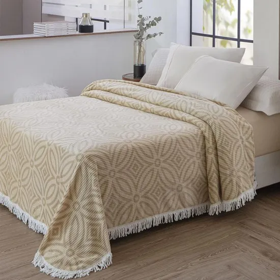 Colcha Casal Chenille Canelada Gabriela Jolitex 220x240 Cor Bege
