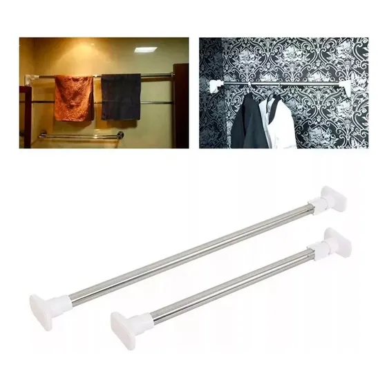 Tubo Barra Colgar Cortina Ropa Ajustable Extensible 160cm Color Plateado