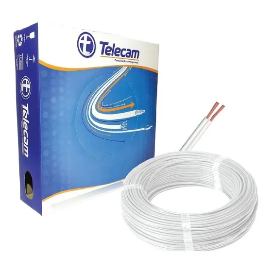  Cabo Paralelo 2x22 Awg 100% Cobre Branco 100 Metros Telecam
