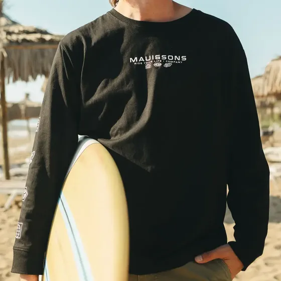 Polera Ml Barding Co Negro Hombre Maui And Sons