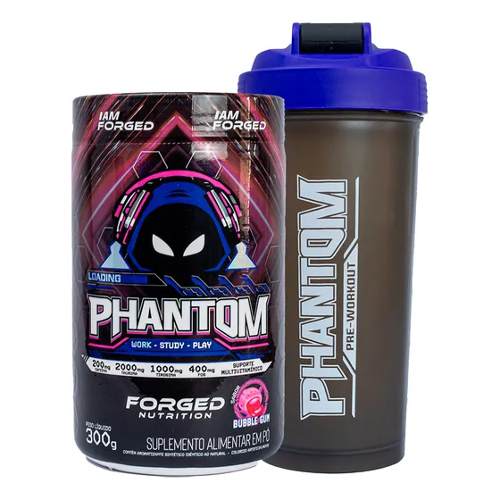 Energético Phantom Gamer Work Study 300g Mais Foco Energia Concentração E Disposição Sabor Bubble Gum Forged Nutrition